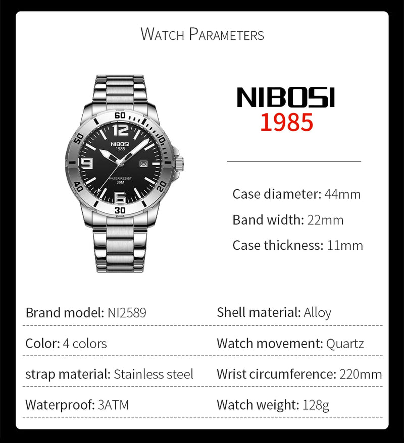 Relógio Nibosi Masculino

NIBOSI Men's Analogue Quartz Movement Watch with Stainless Steel Strap Top Brand Luxury Luminous Business Watch for Men Relogio